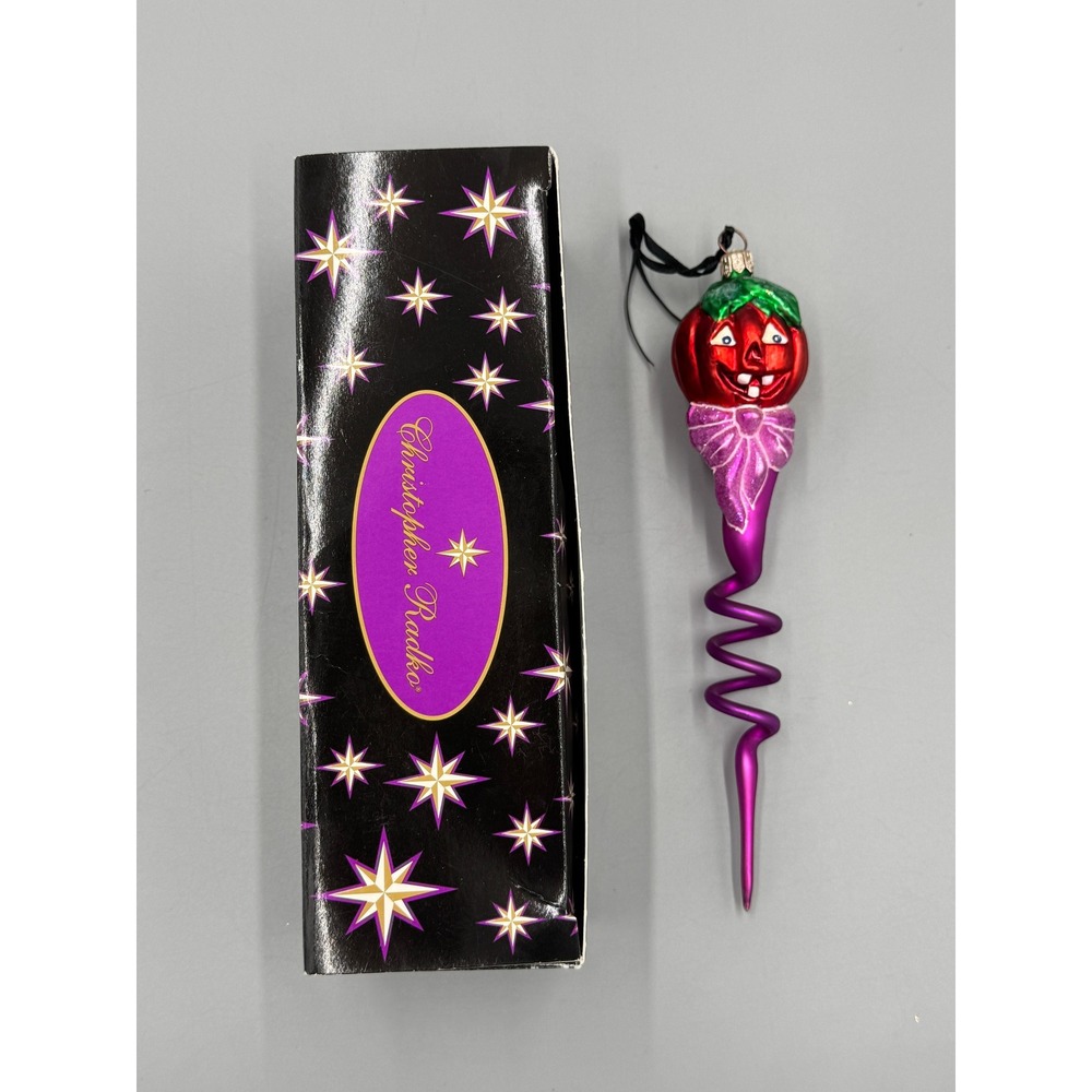 Vintage Christopher Radko Spiral Pumpkin Twist Icicle Glass Halloween Ornament
